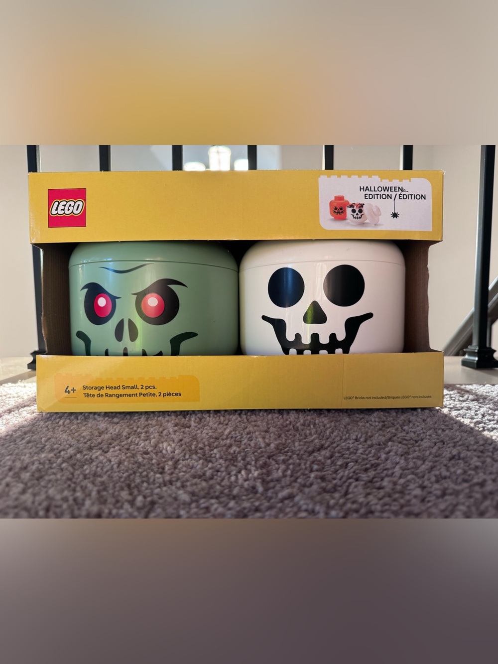 Lego Green and White Halloween Skull Storage Heads